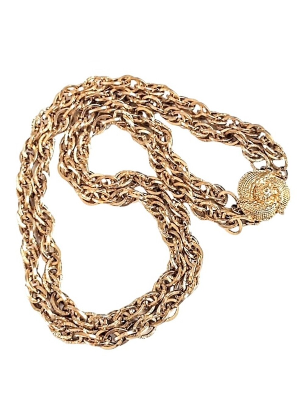 💛 Vintage Estate 2 Strand Textured Gold Metal Double Curb Chain Link Necklace